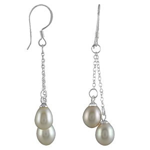 Freshwater Double Pearl Drop Earrings in .925 Sterling Silver