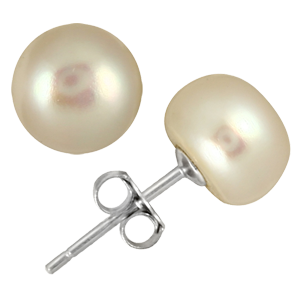 8.5-9mm All Natural Freshwater White Pearl Stud Earrings in .925 Sterling Silver