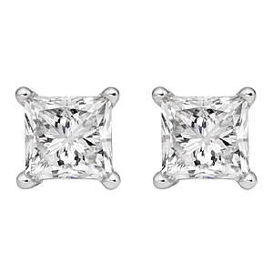 3/4 Carat Genuine White Topaz Princess Stud Earrings in .925 Sterling Silver