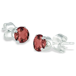 4MM All Natural Round Garnet Stud Earrings in .925 Sterling Silver