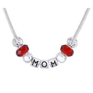 Hand Blown Red Glass Bead MOM Charm Necklace